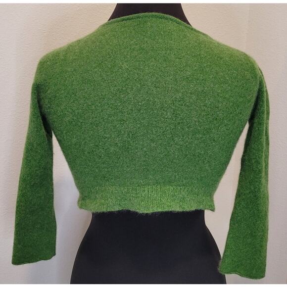 MaxStudio Cashmere Cropped Sweater XS Green Deep V Neck Fairy Cottagecore EUC - Picture 2 of 9